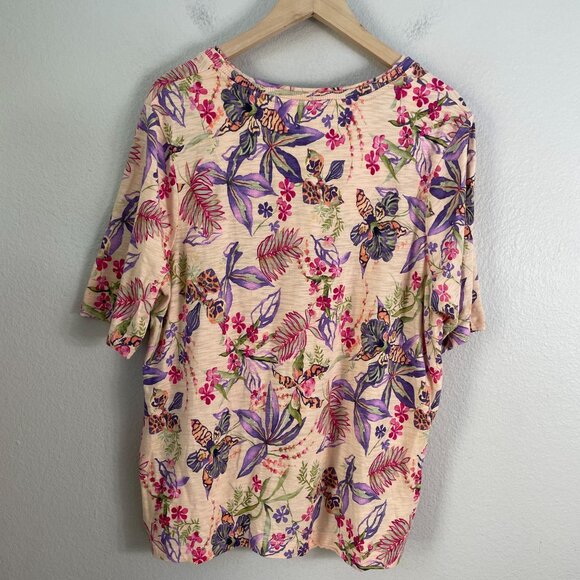 Chicos Womens XL Tropical Floral Elbow Sleeve Tee Crew Neck Shirt - Picture 13 of 14